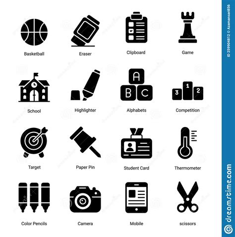 Conjunto De Iconos De Glifos Educativos Ilustración Del Vector