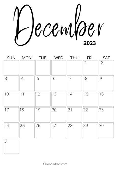 A December Calendar With The Word December Written In Black Ink On