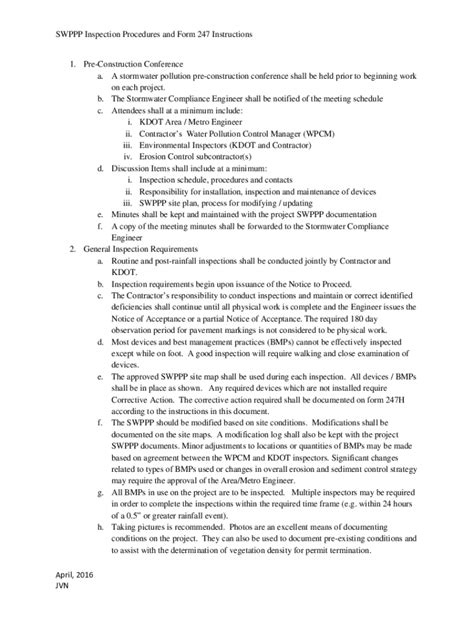 Fillable Online SWPPP Inspection Procedures And Form 247 Instructions