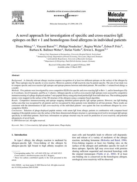 Pdf A Novel Approach For Investigation Of Specific And Cross Reactive