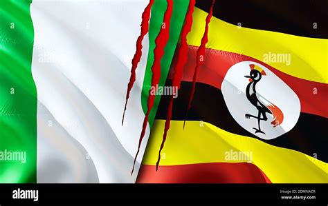 Nigeria and Uganda flags with scar concept. Waving flag,3D rendering ...