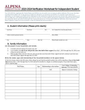 Fillable Online Independent Verification Worksheet Federal