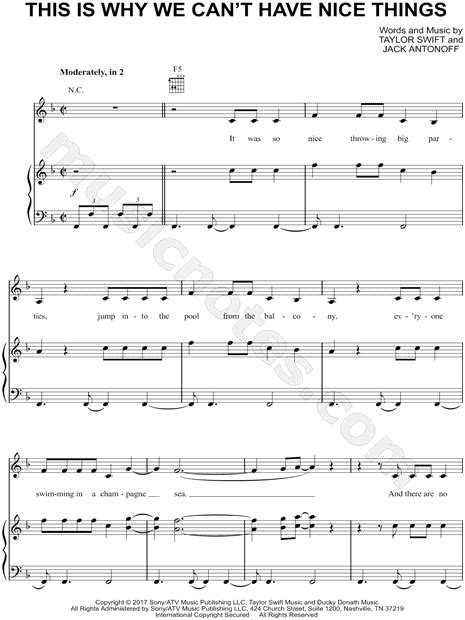 Taylor Swift This Is Why We Cant Have Nice Things Sheet Music In F