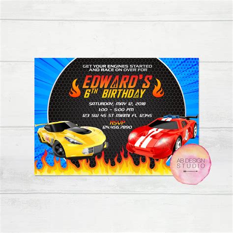 Race Car Birthday Invite Hot Rod Party Invitations Cars Etsy Race