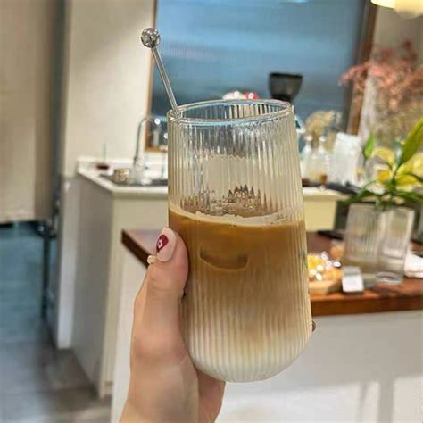 【幸沐商行】耐熱耐冷高款條紋杯 500ml大容量 美式拿鐵氣泡水冷飲條紋玻璃杯 竪紋玻璃杯 耐熱玻璃 咖啡杯 復古杯 幸沐商行