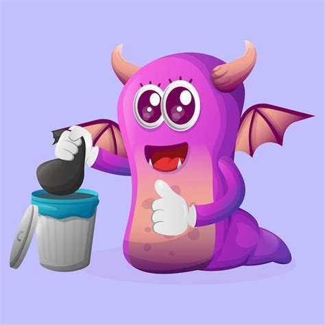 Premium Vector Cute Purple Monster Placing Reusable Waste Into