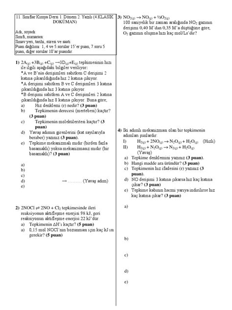 PDF 11 SINIF KİMYA 1 DÖNEM 2 YAZILI 4 KLASİK DOKÜMAN DOKUMEN TIPS