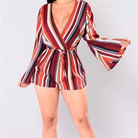 Fashion Nova Pants And Jumpsuits Striped Fashion Nova Romper Burgundy