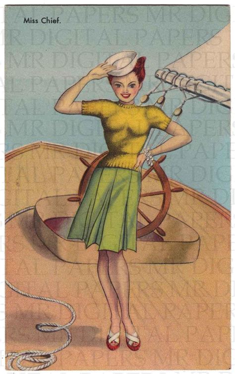 Miss Chief Navy Pin Up Girl Nautical Wwii Risque Postcard 15b