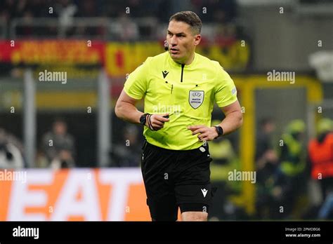 Istvan Kovacs Referee During The Uefa Champions League Quarter