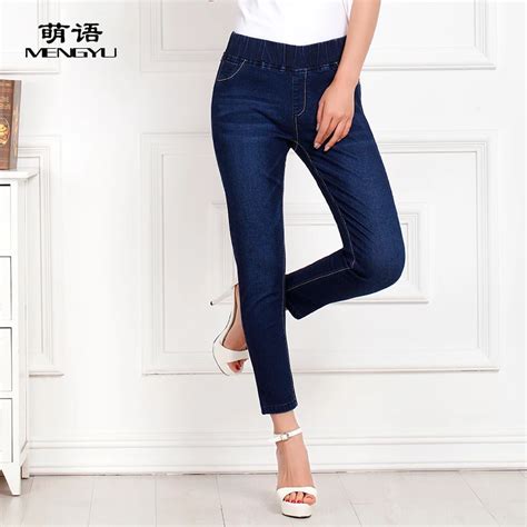 Women Elastic Waist Pencil Pants Female Ankle Length Jeans Summer