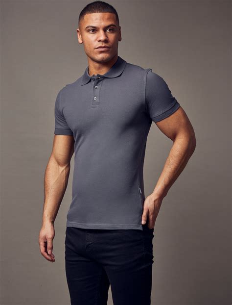 Dark Grey Short Sleeve Tapered Fit Polo Shirt Tapered Polo Shirts Tapered Menswear