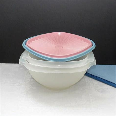 Vintage Tupperware Sheer Servalier Bowl Large Cup Blue Lid