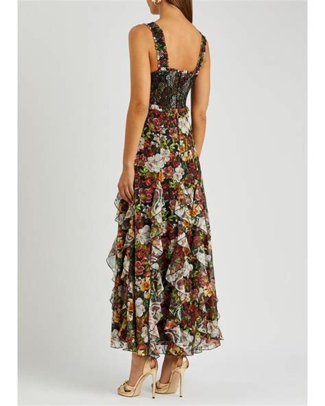 Alice Olivia Alice Olivia Rue Godet Floral Print Chiffon Maxi Dress