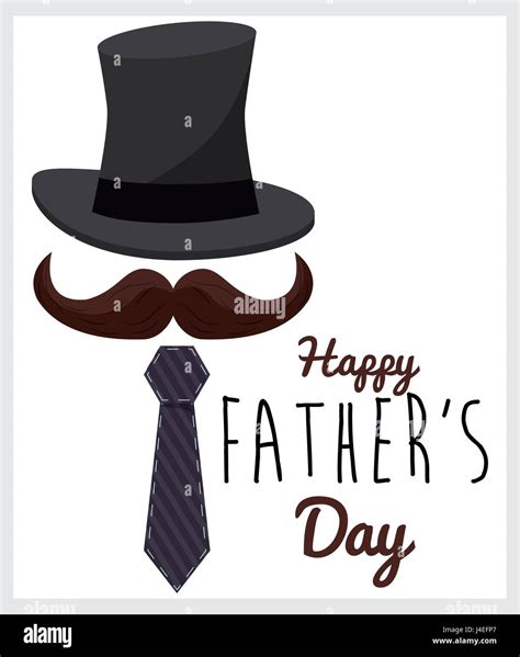 Happy Fathers Day Greeting Card Hat Mustache And Tie With White