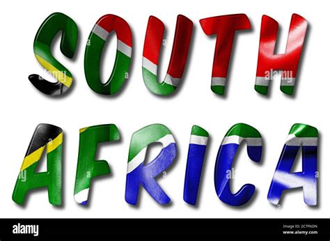 South Africa word with a flag texture on an isolated white background ...