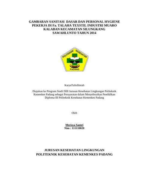 Pdf Gambaran Sanitasi Dasar Dan Personal Hygiene Dokumentips