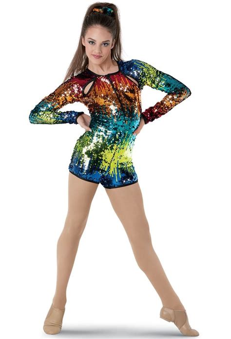 Weissman® Sequin Cutout Long Sleeve Biketard Dance Outfits Jazz Dance Costumes Dance Costumes