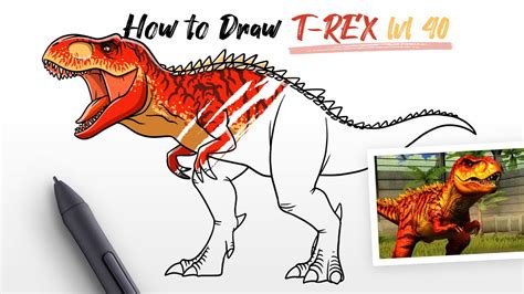 How To Draw Trex Level 40 Tyrannosaurus Rex Dinosaur From Jurassic World The Game Easy Step By