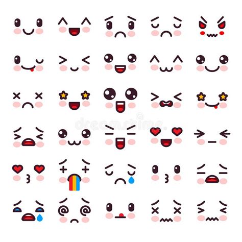 Kawaii Vector Cartoon Emoticon Character With Different Emotions And