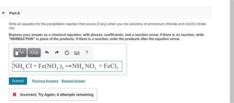 Part A Write an equation for the precipitation | Chegg.com