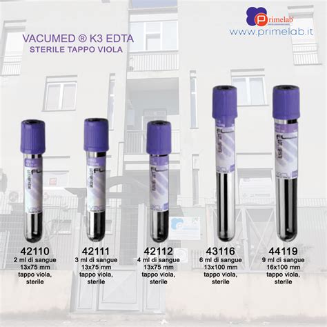 Provetta Sottovuoto K3 Edta Tappo Viola Primelab