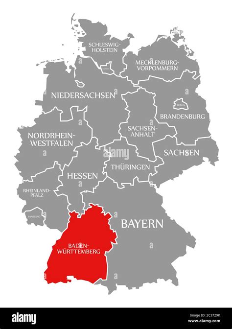 Baden Wuerttemberg red highlighted in map of Germany Stock Photo - Alamy