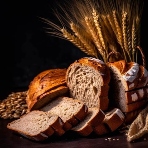 Premium AI Image | Fresh baked bread and wheat on a black background