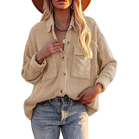 Shirts For Women Deals Verugu Women Corduroy Shirts Casual Long Sleeve Button Down Blouses Top