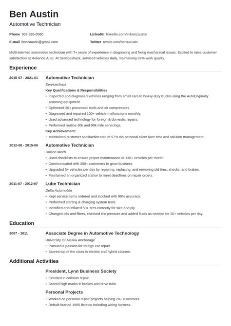 Automotive Technician Resume: Samples and Writing Guide