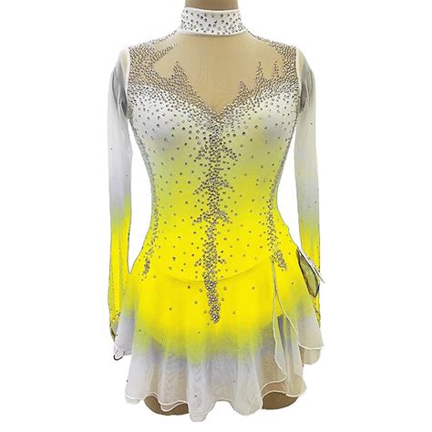 Figure Skating Dress Womens Girls Ice Skating Dress White Yellow Pink