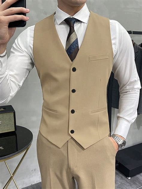 Manfinity Mode Men 1pc Solid Button Front Waistcoat Shein Usa