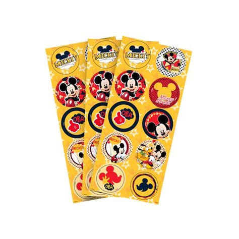 Adesivo Redondo Mickey Clássico 4cm 03 cartelas 30 Unidades