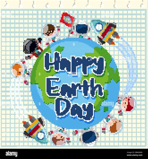 Poster Design For Happy Earth Day With Many People On Earth