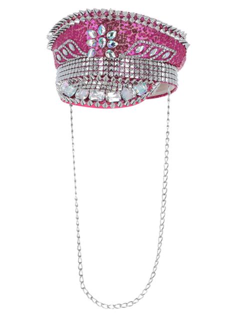 Fever Deluxe Sequin Studded Captains Hat Hot Pink Fancy Dress Town