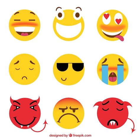 Grande conjunto de emoticons engraçados Vetor Premium