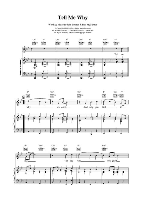 Tell Me Why" Sheet Music by The Beatles for Piano/Vocal/Chords - Sheet Music Now