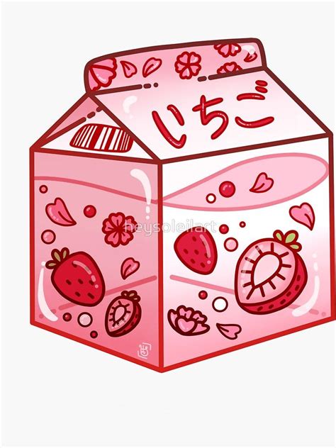 Strawberry Milk Carton Sticker By Heysoleilart Kawaii Drawings