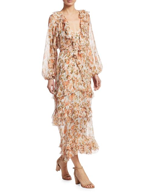 Zimmermann Radiate Frill Sheer Silk Dress Peach Rose 3 8 10 Silk