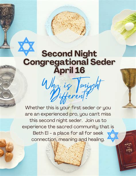 Congregational Second Night Seder Event Beth El Hebrew Congregation