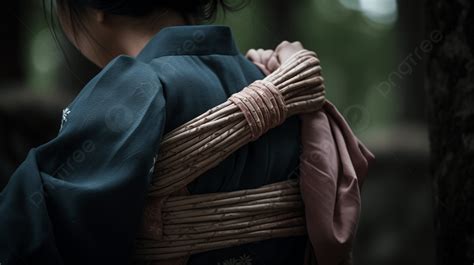 Background Wanita Dalam Kimono Dengan Seikat Besar Daun Lengan Terikat