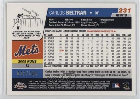 Topps Chrome Black Refractor Carlos Beltran For Sale