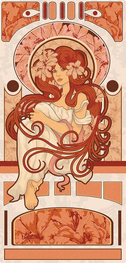 Art Nouveau Styled Woman With Long Hair Digital Art By Transfuchsian