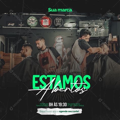 Estamos Abertos Barbearia Social Media PSD Editável download Designi