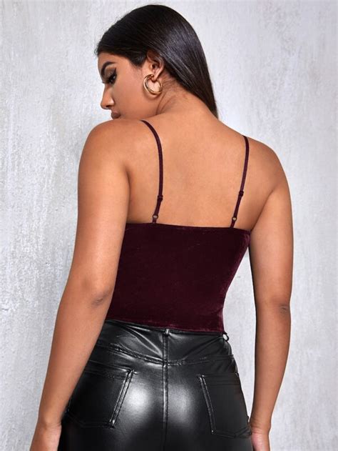 Shein Lace Trim Velvet Cami Top Shein Usa