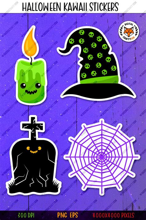 Halloween Kawaii Stickers PNG, Printable Halloween Stickers