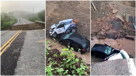 Carros Caem Em Cratera Aberta Pela Chuva Em Estrada Que Liga Os Estados