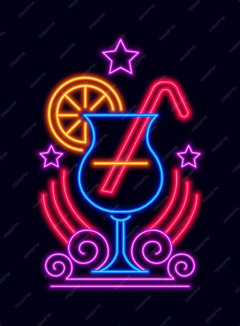 Premium Vector Neon Sign For Night Club With Cocktails And Drinks