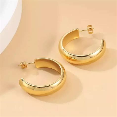 Chunky Gold Hoop Earrings Bold Hoops Gold Hoops Medium Size Thick Gold Hoops 18k Gold