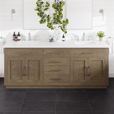 Latitude Run® Holmstrom 84"W X 22"D Gray Oak Double Sink Bathroom